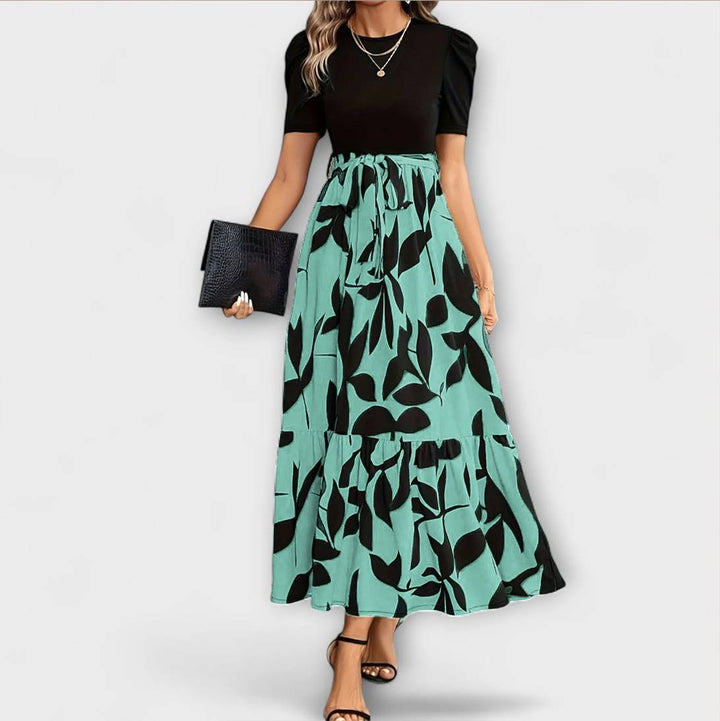 Summer Dress with Floral Pattern and Round Neckline