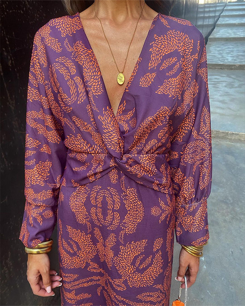Women's Stylish V-Neck Wrap Dress | Long Sleeve