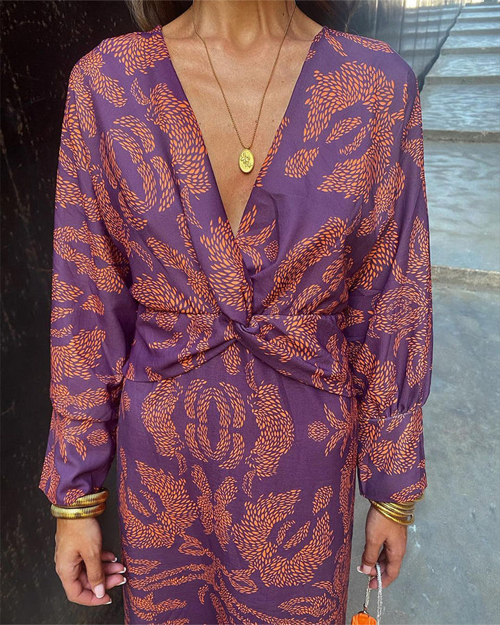Women's Stylish V-Neck Wrap Dress | Long Sleeve
