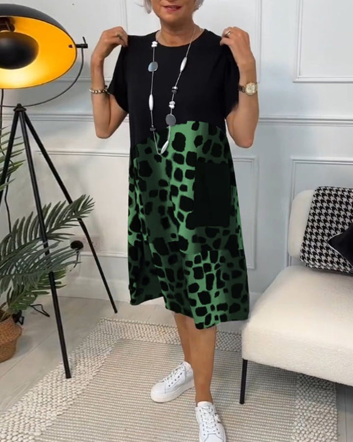 Women's Short Sleeve Contrast Print | Midi