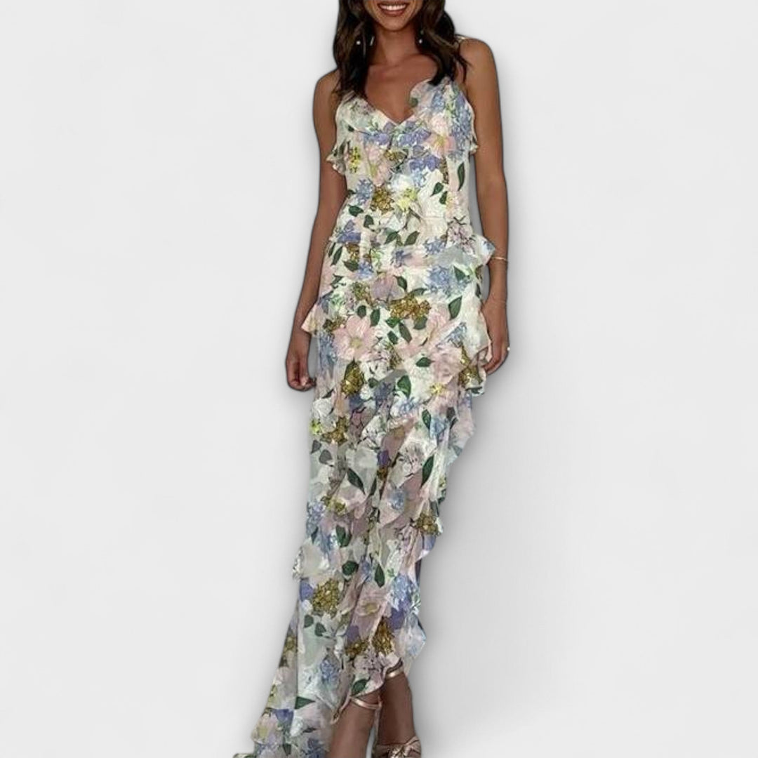 Ruffled Dress with Strap Print