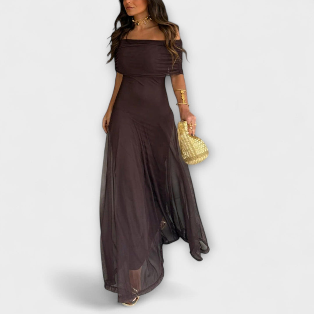 One-Shoulder Mesh Maxi Dress