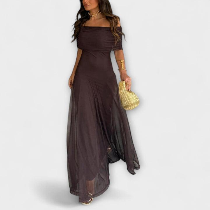 One-Shoulder Mesh Maxi Dress