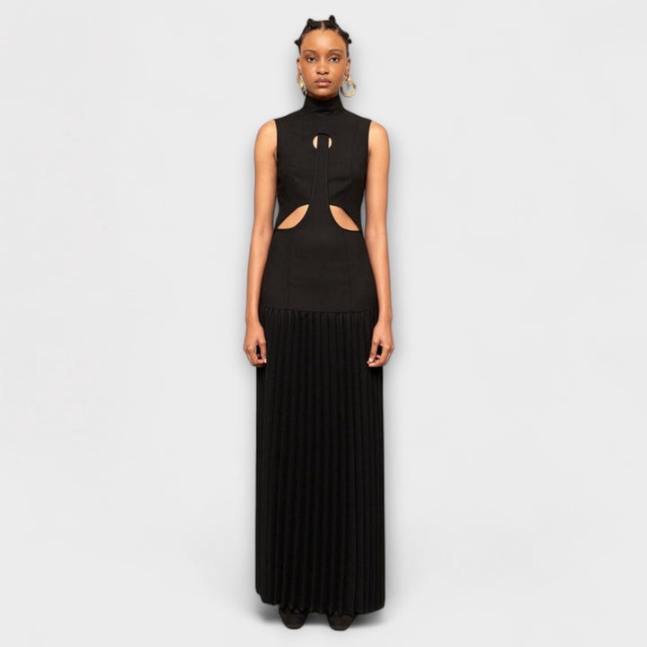 Maxi Dress with Pleats and Cutouts