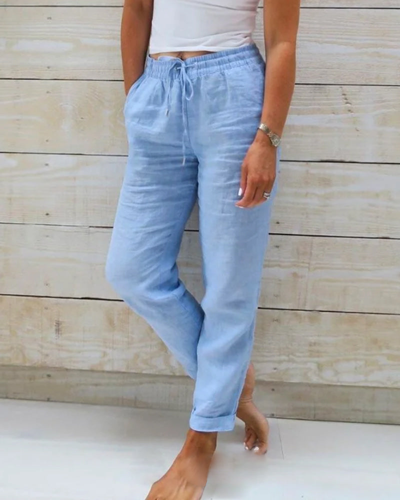 Women's Cropped Straight Leg Summer Pants | Drawsting