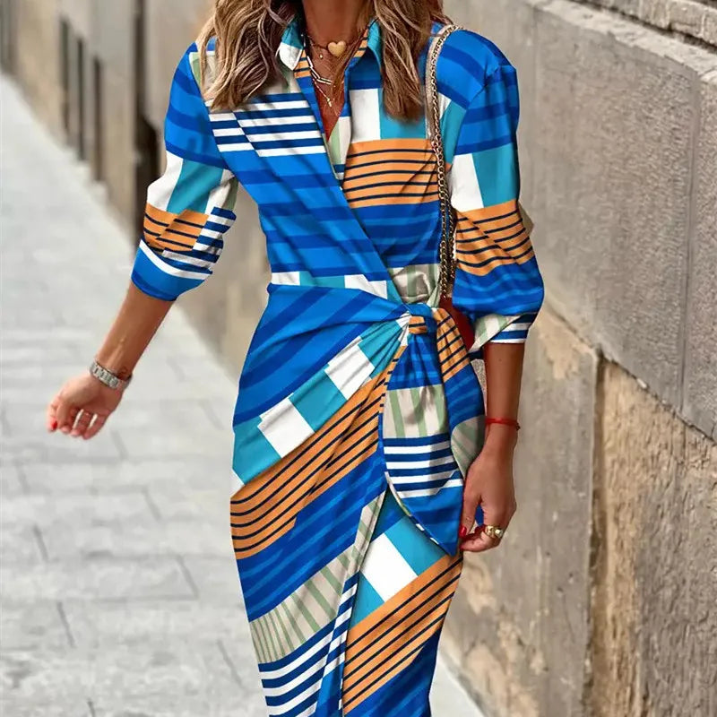 Women's Stylish 3/4 Sleeve V-Neck Wrap Dress | Midi