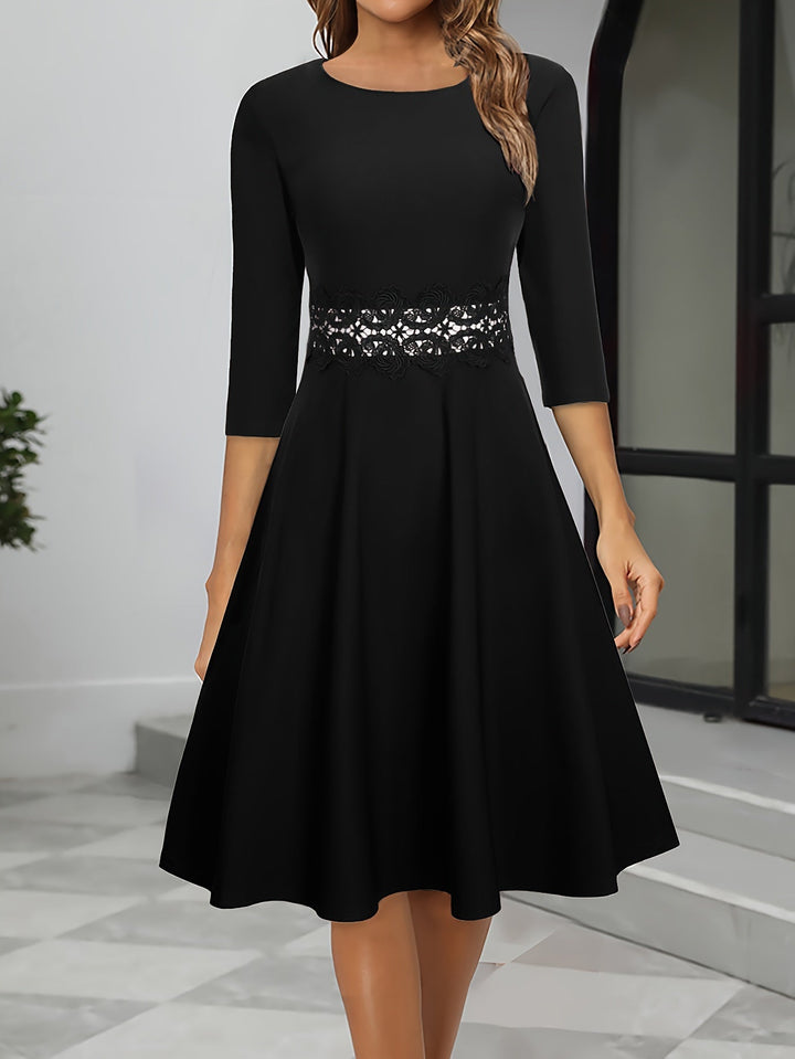 Women's Vintage A-Line 3/4 Sleeve Midi Evening Dress | Round Neck
