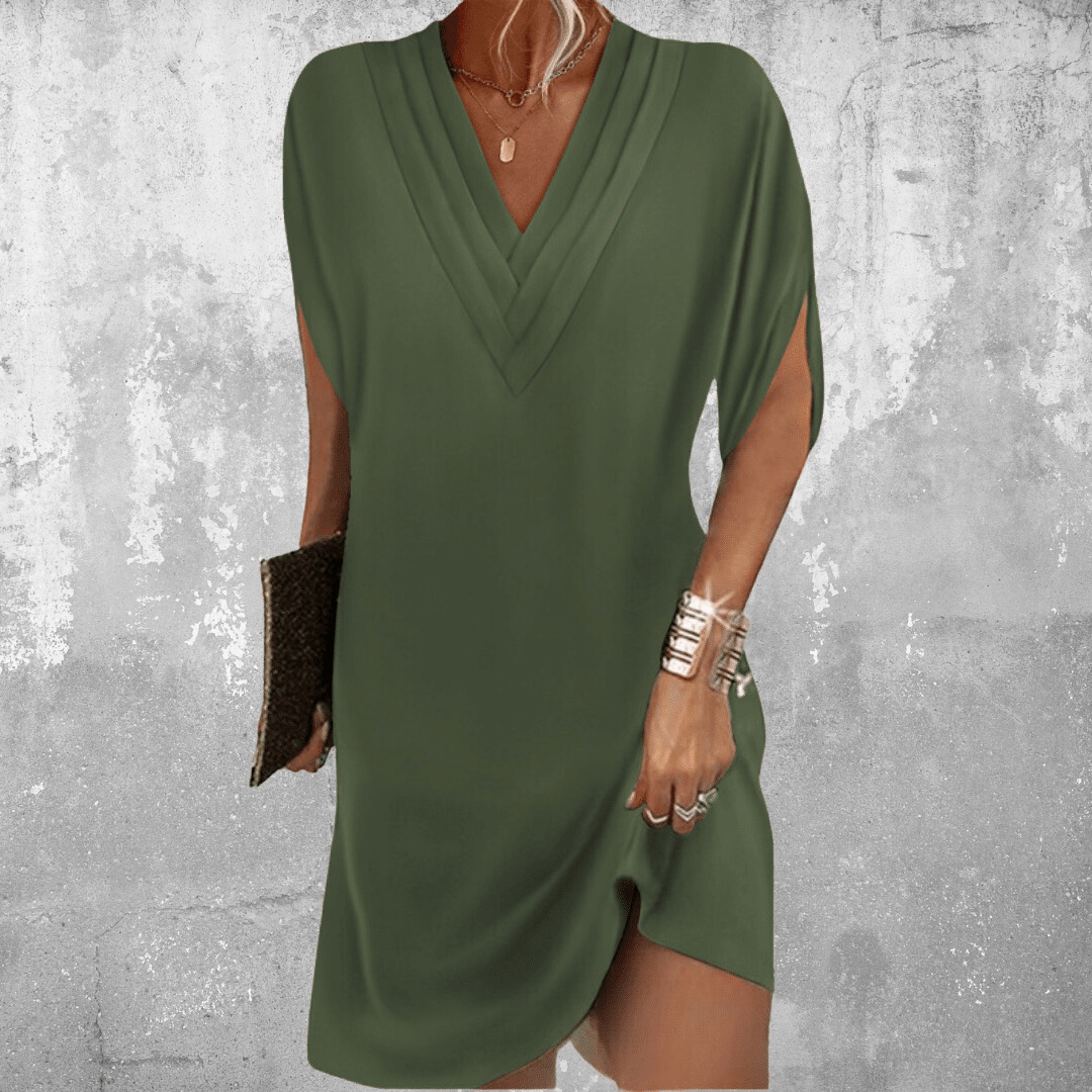 Women's V-neck Shift Dress with Tummy Covering | Mini