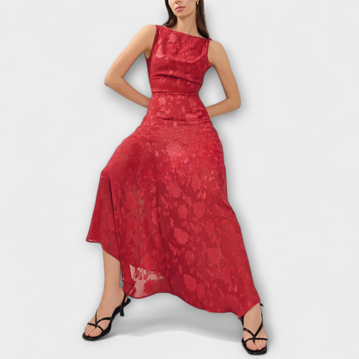 Elegant Backless Lace-Up Jacquard Maxi Dress