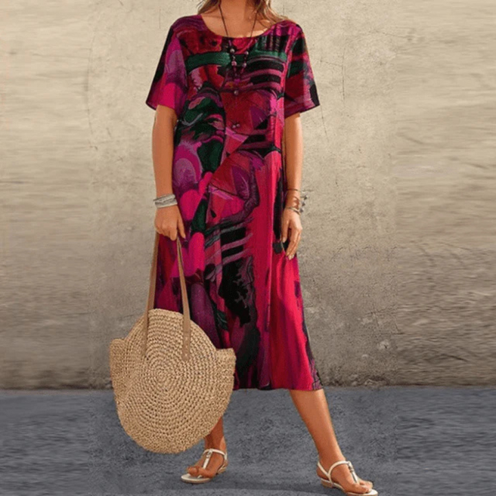 Women's Round Neck Printed Summer Dress | Midi