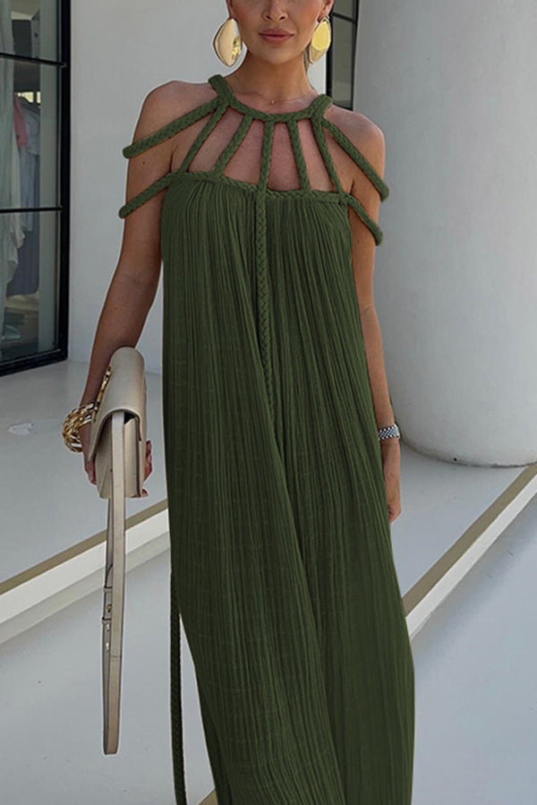 BRAIDED LINEN MAXI DRESS