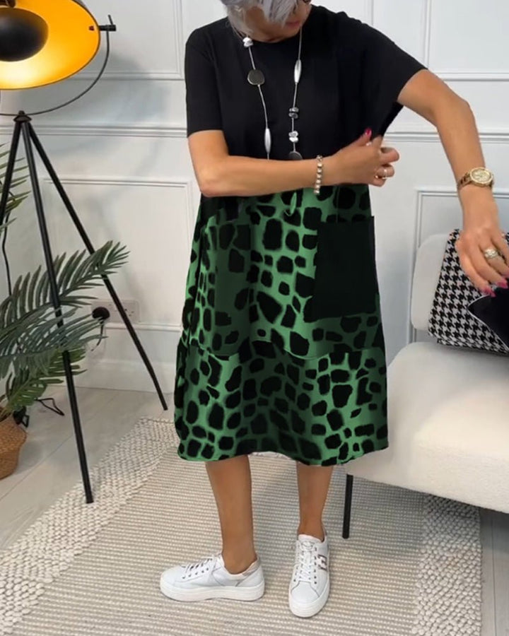 Women's Short Sleeve Contrast Print | Midi