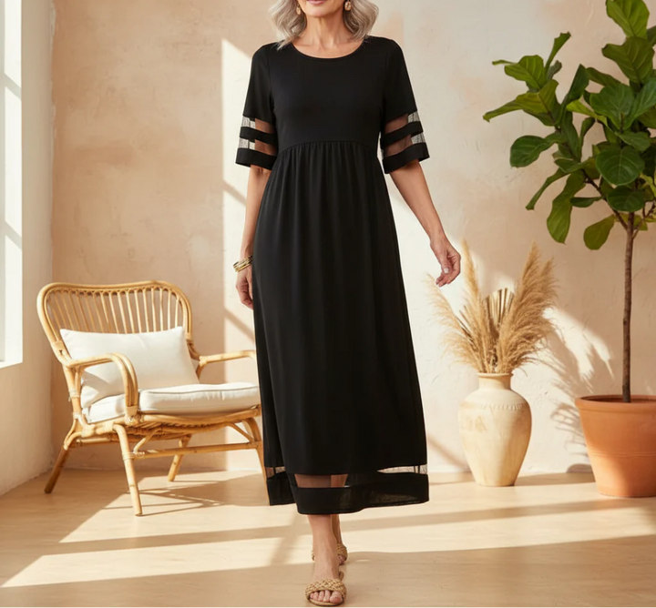 Women's Tummy Coverage A-line Round Neck Dress | Maxi