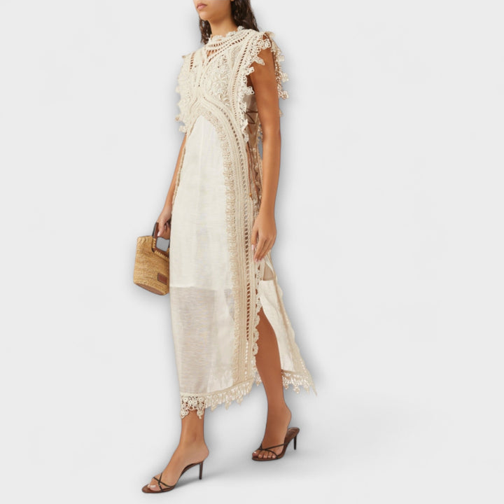 Woven Hollow Organza Maxi Dress