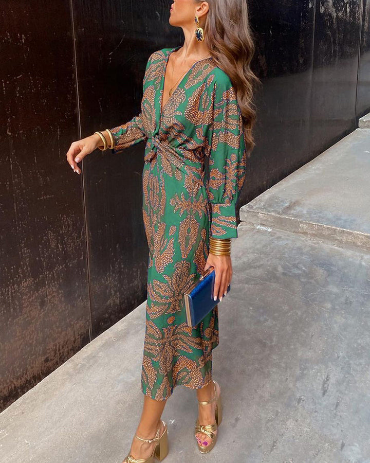 Women's Stylish V-Neck Wrap Dress | Long Sleeve