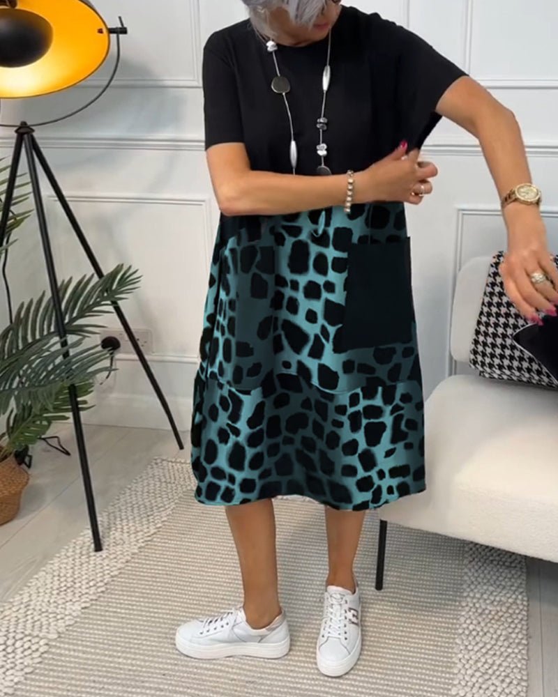 Women's Short Sleeve Contrast Print | Midi