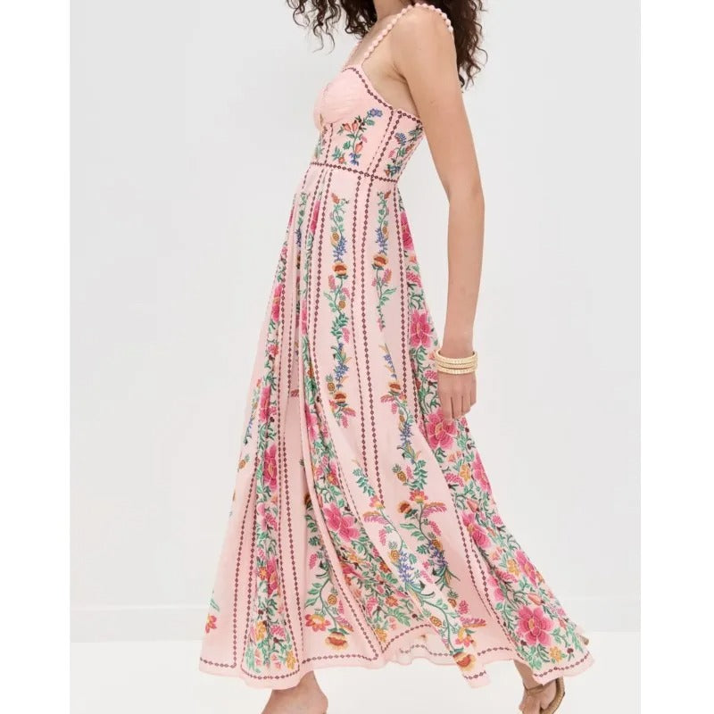 Faelira | Forest Print Beaded Strap Maxi Dress