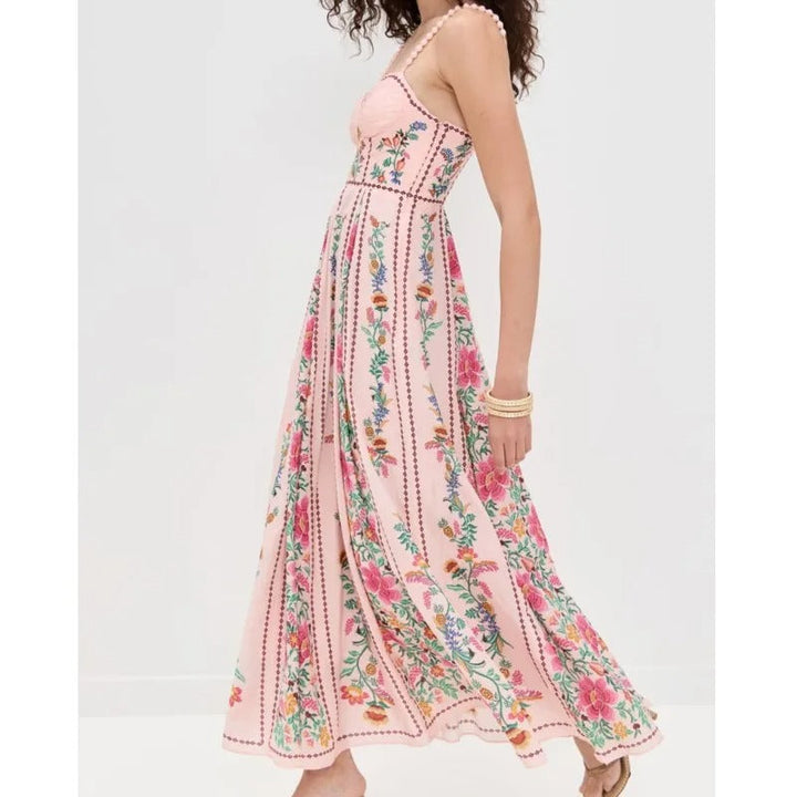 Faelira | Forest Print Beaded Strap Maxi Dress
