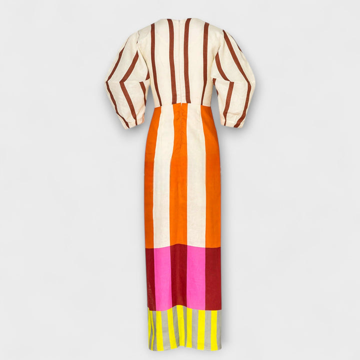 Maxi Dress with Front Cutout and Puff Sleeves