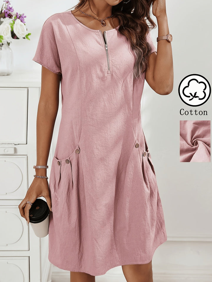 Women's Short Sleeves Zip Neck Summer Casual Dress
