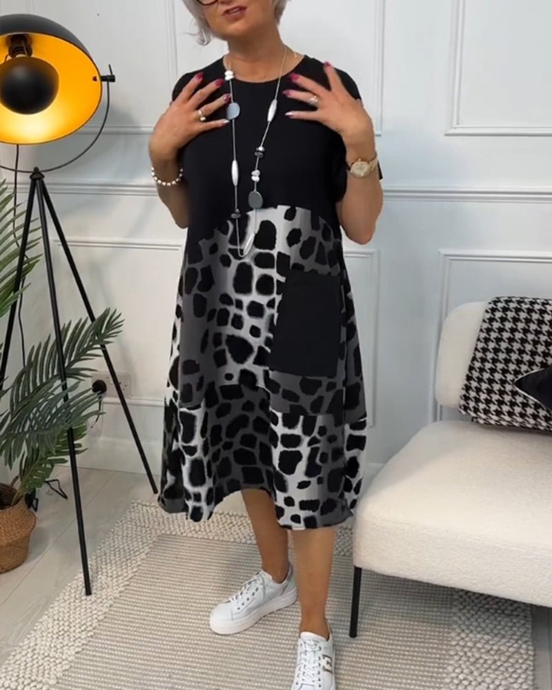 Women's Short Sleeve Contrast Print | Midi