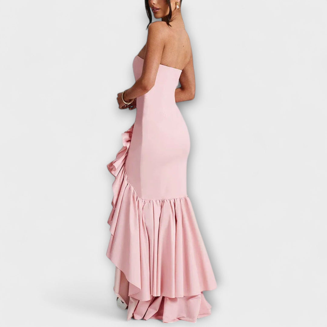 Off-Shoulder Slim Fit Maxi Dress with Asymmetrical Hem