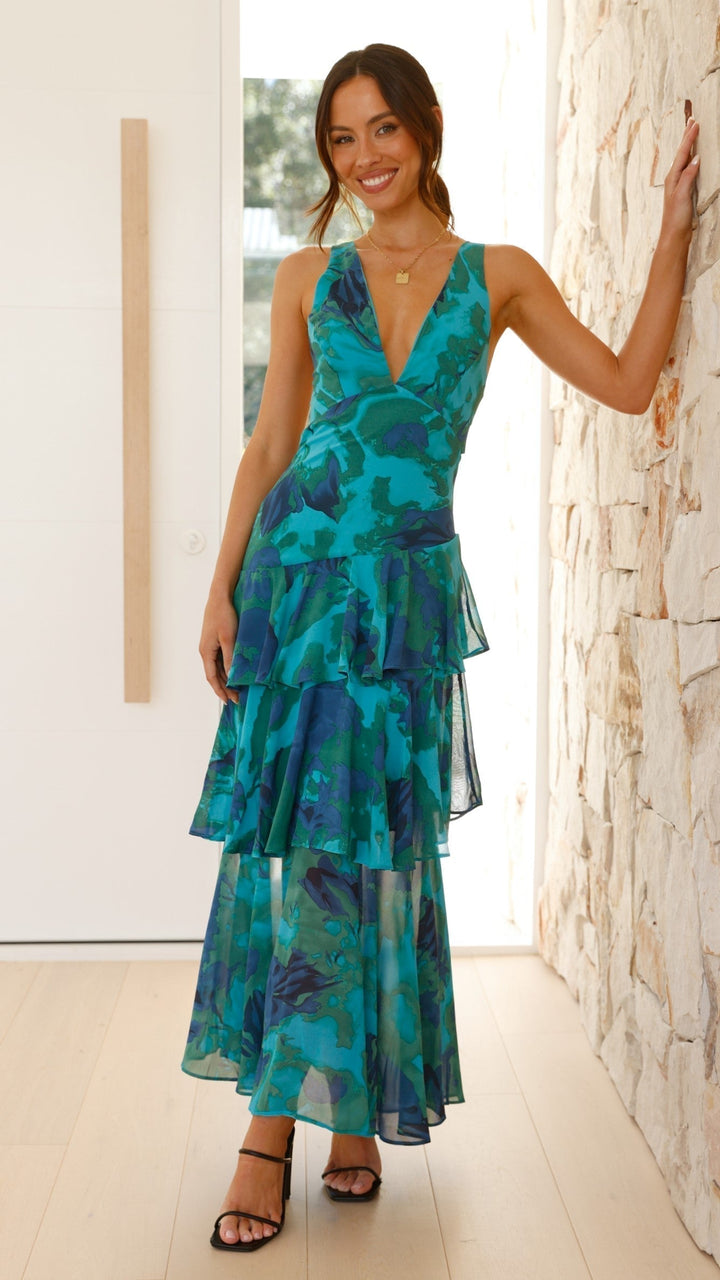 Women’s Floral Ruffle Tiered Maxi Dress