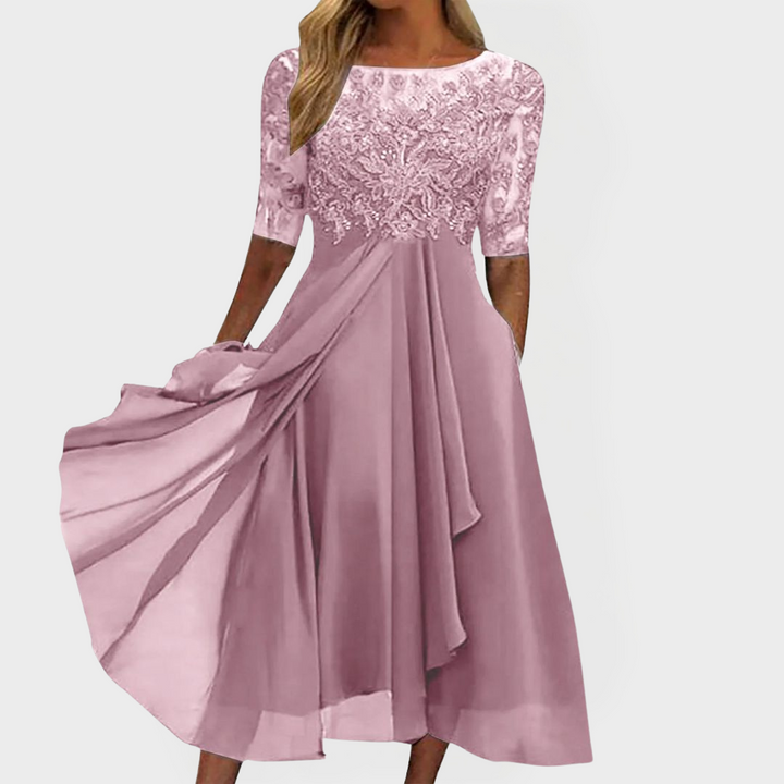 Embroidered Dress with Lace and Romantic Feel