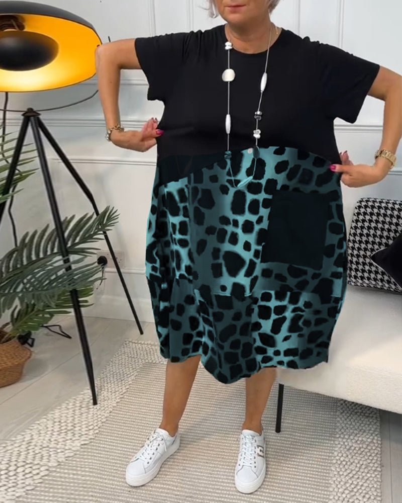 Women's Short Sleeve Contrast Print | Midi