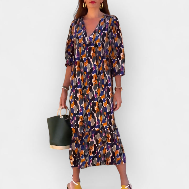 V-Neck Dress with Retro Design
