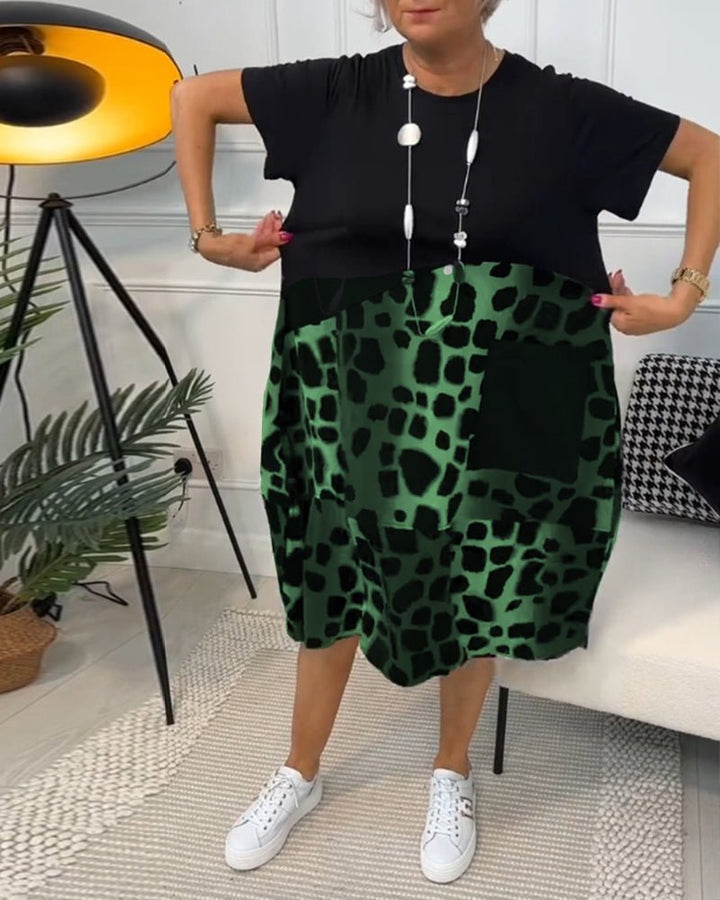 Women's Short Sleeve Contrast Print | Midi