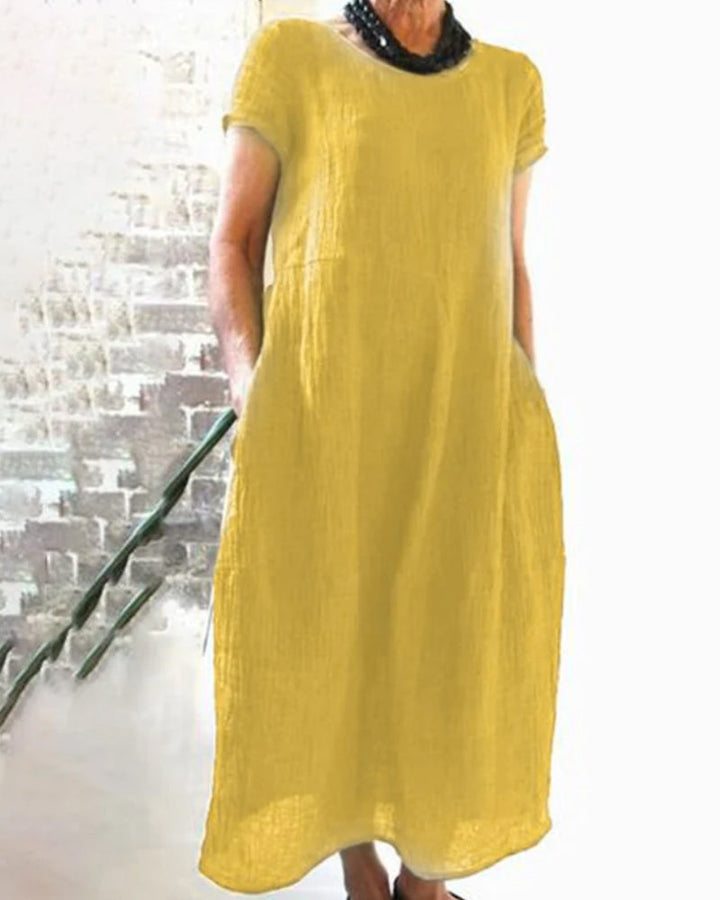 Women's A Line Round Neck with Short Sleeve Dress | Midi