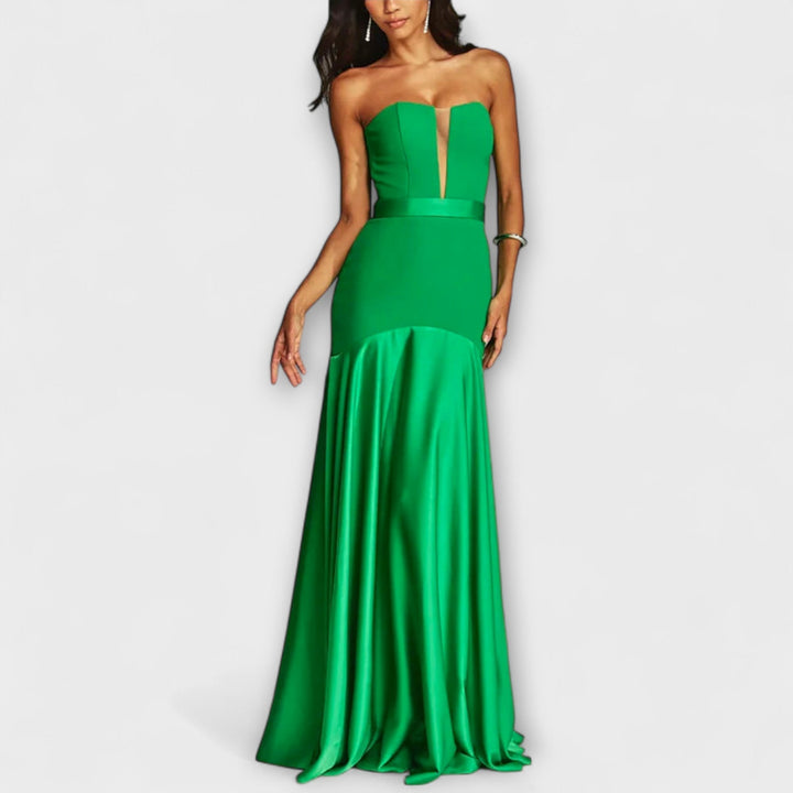 Off-Shoulder Maxi Dress with V-Neck