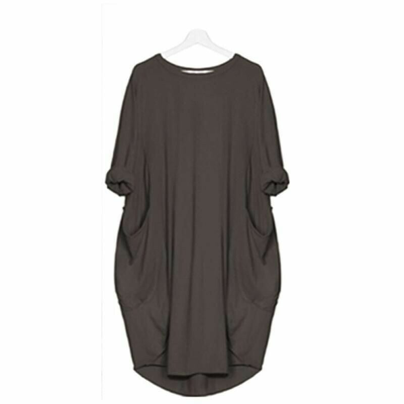 Women's Long Sleeve Loose Fit Round Neck Summer Dress | Midi