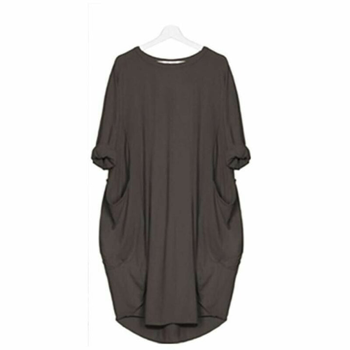 Women's Long Sleeve Loose Fit Round Neck Summer Dress | Midi