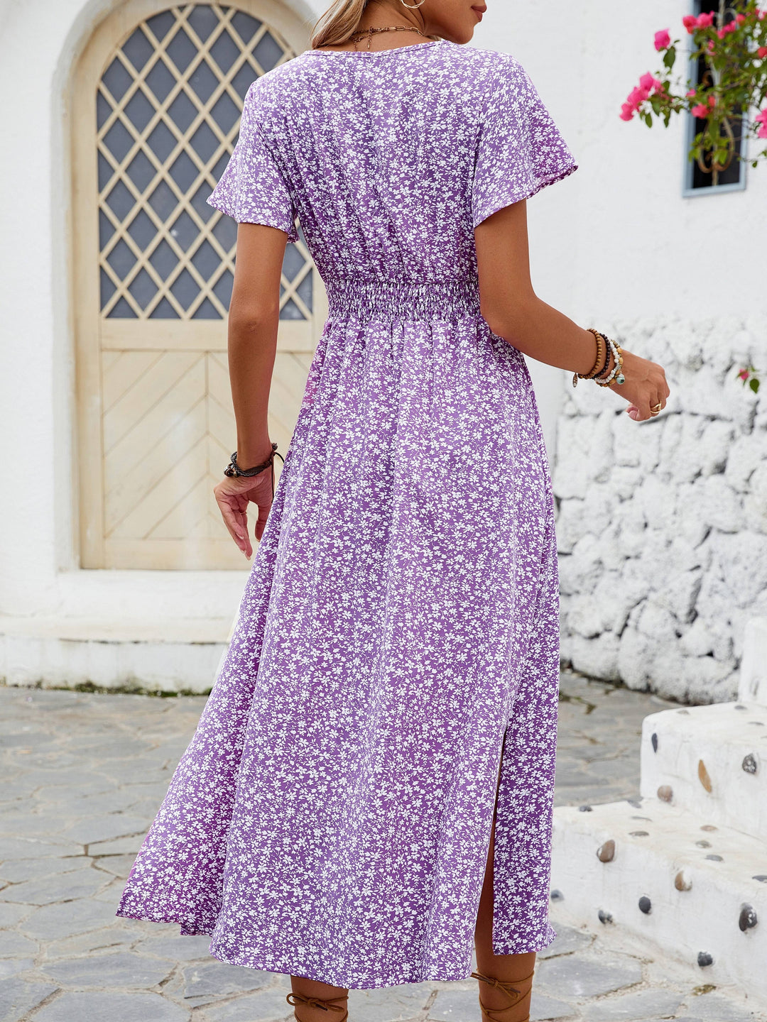 Women's Wrap V-Neck Butterfly Sleeve Thigh-High Slit Dress