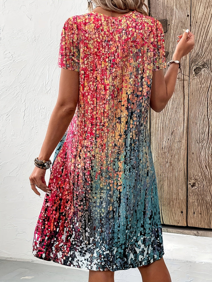 Women's Multicolor V Neck Short Sleeves Summer Dress | Mini