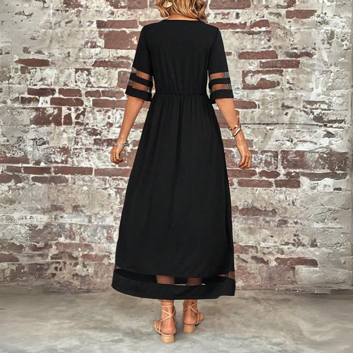 Women's Tummy Coverage A-line Round Neck Dress | Maxi