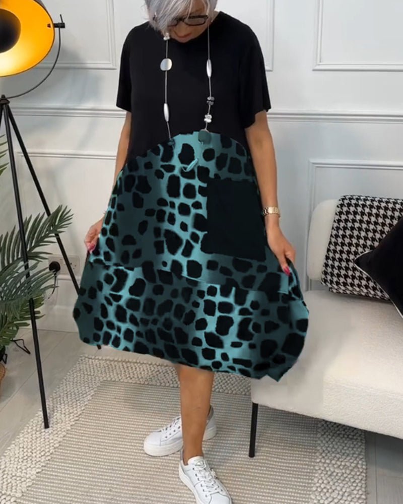 Women's Short Sleeve Contrast Print | Midi