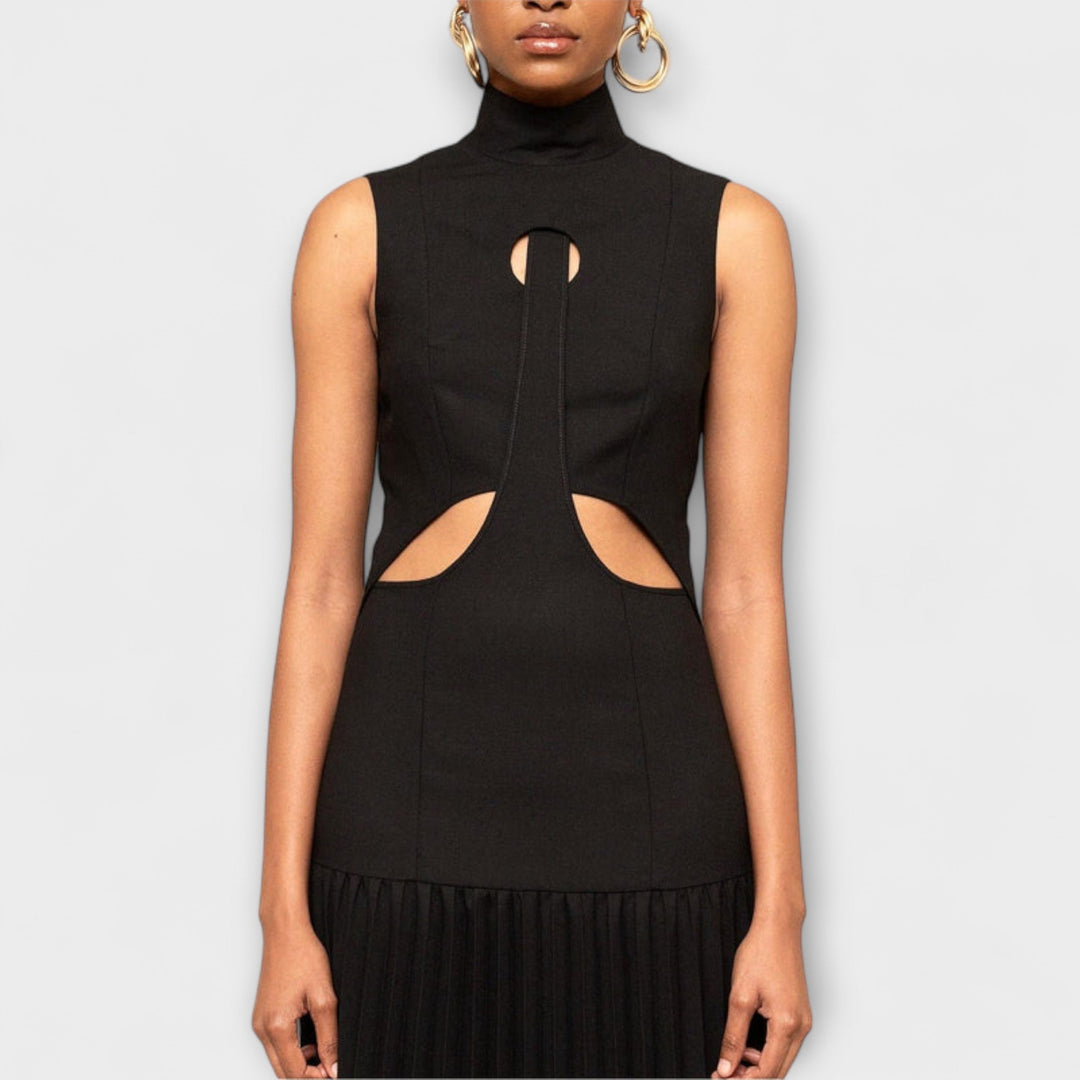 Maxi Dress with Pleats and Cutouts