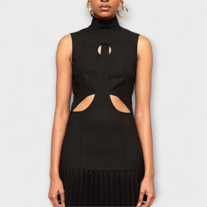 Maxi Dress with Pleats and Cutouts