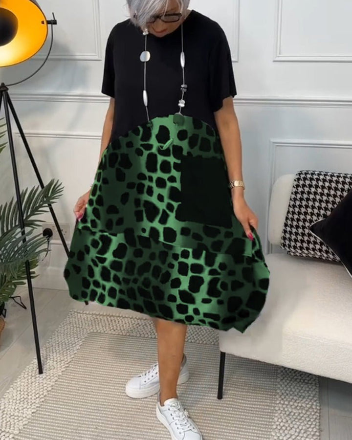 Women's Short Sleeve Contrast Print | Midi