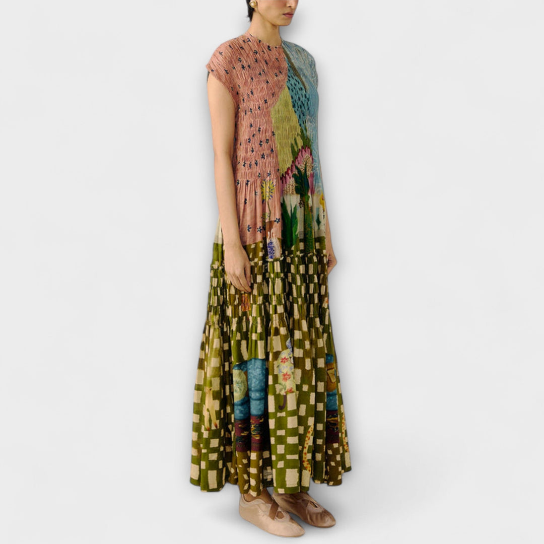 Pleated Dress with Animal Print