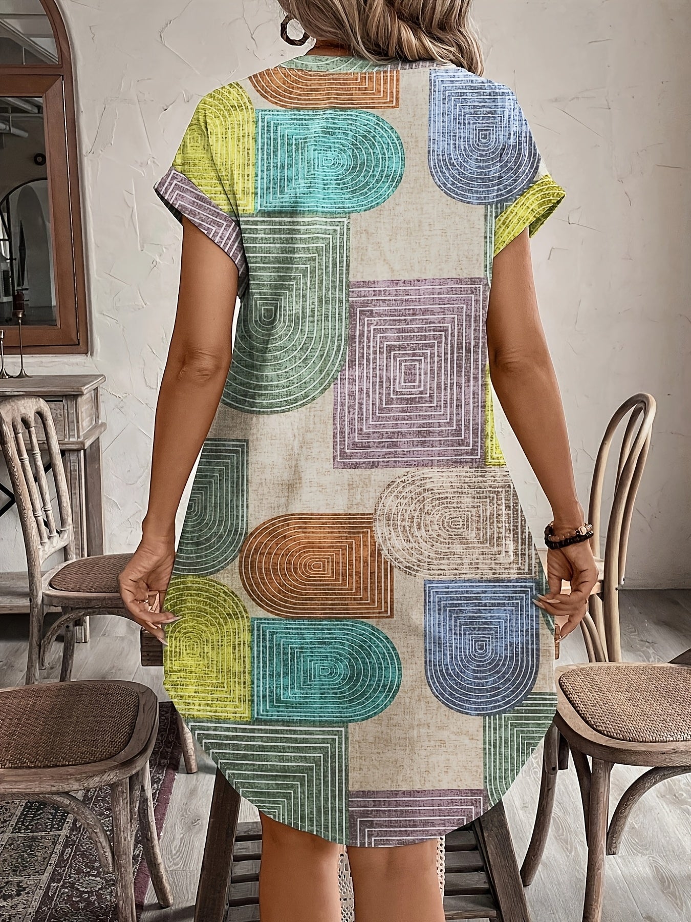 Women’s Geometric Print Button Front Summer Dress