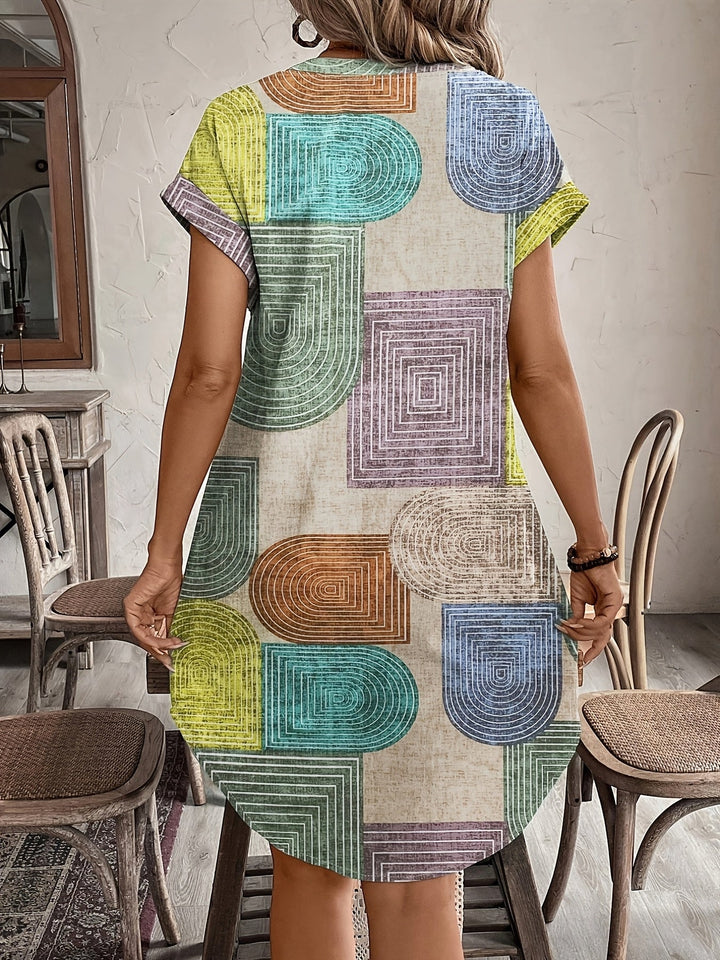 Women’s Geometric Print Button Front Summer Dress