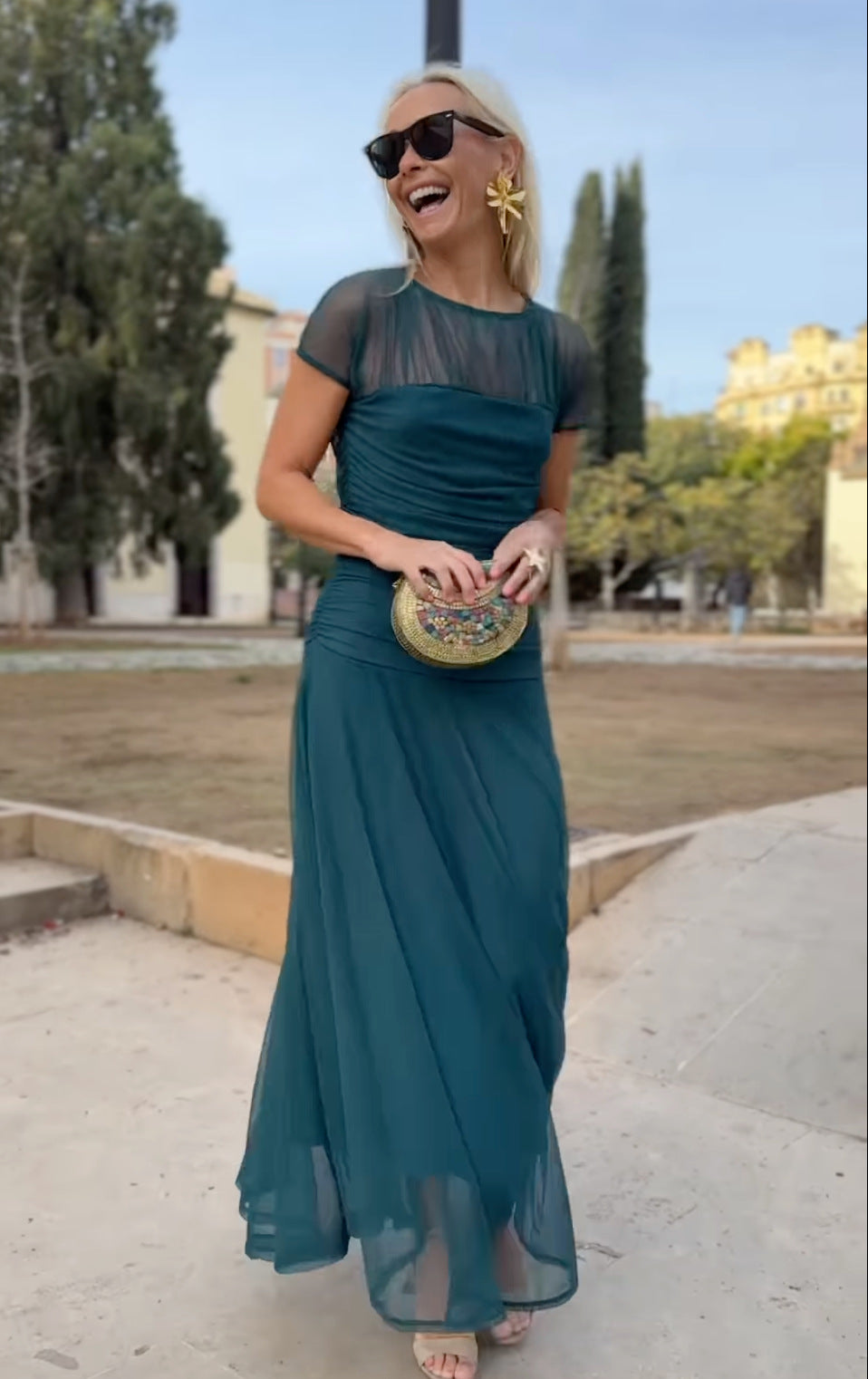 Lauren | Chiffon Dress with Round Neckline for Women