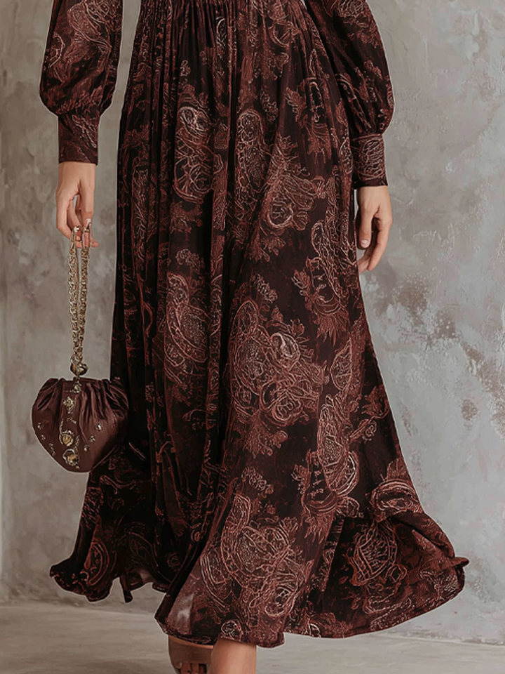 PAISLEY ZIP-NECK MIDI DRESS