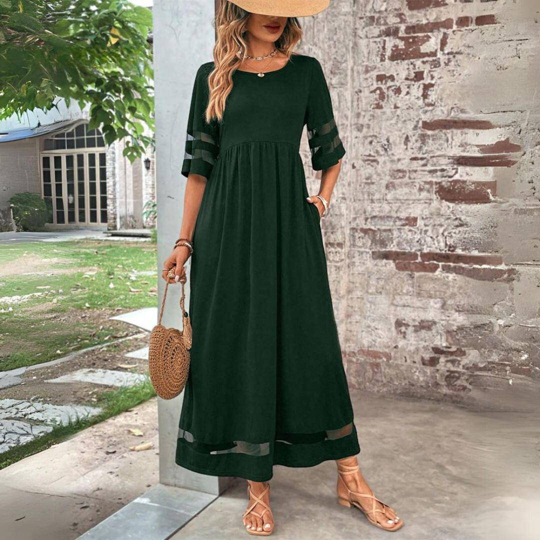 Women's Tummy Coverage A-line Round Neck Dress | Maxi