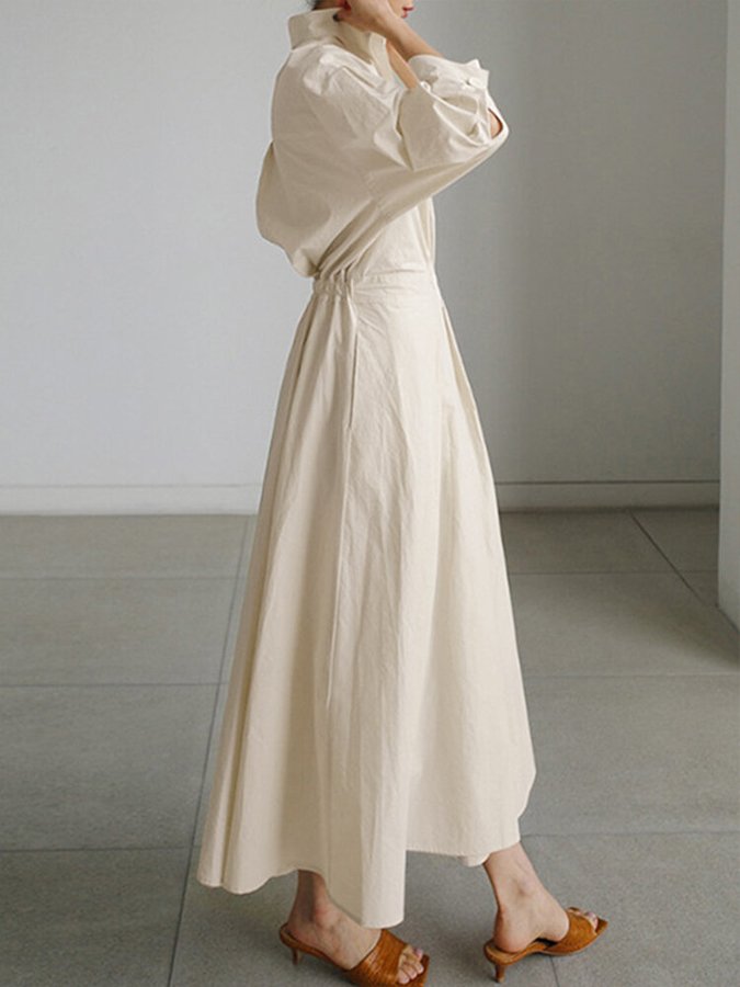 Women's Long Sleeve Formal Dress with Collar | Midi