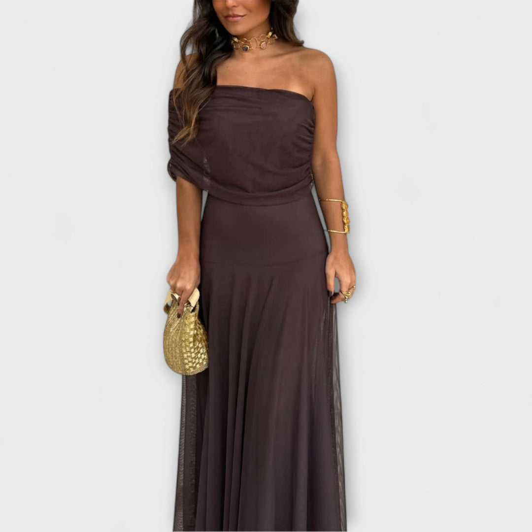 One-Shoulder Mesh Maxi Dress